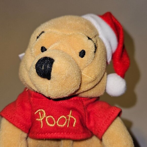 VTG Winnie the Pooh Bean Bag Plush Red Santa Hat Christmas 8" Disney Store w/TAG - Picture 5 of 9